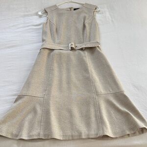 White House Black Market Cream Belted Dress
